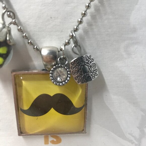 NEW Pendent Necklace with a mustache pendent and 3 charms on a 18 inch chain - Picture 3 of 5